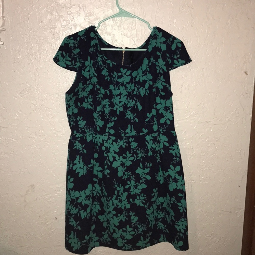 Navy and teal floral print dress